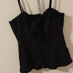 Sofia Vergara Front Bow and Buttons Black Tank Top